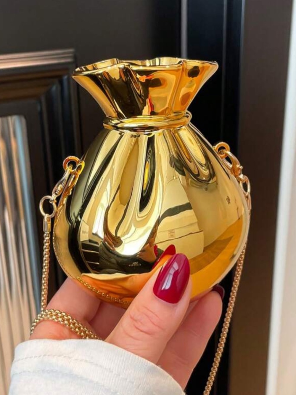 Gold Metallic Mini Drawstring Pouch Crossbody Bag